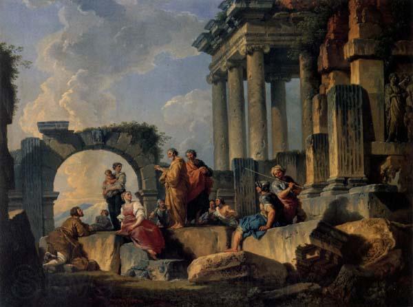 Panini, Giovanni Paolo Ruins with Scene of the Apostle Paul Preaching Norge oil painting art